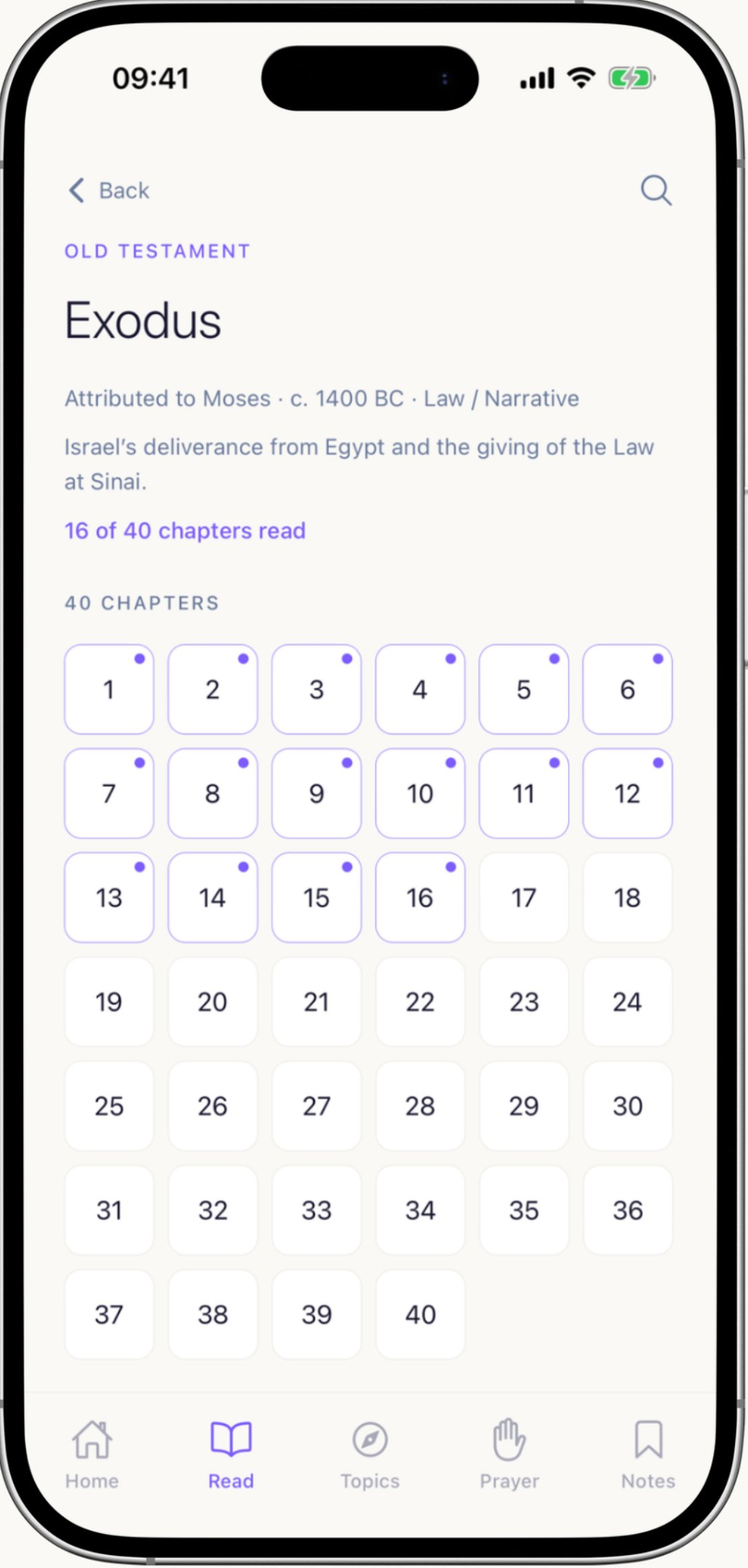 Vespere chapter grid for the book of Exodus